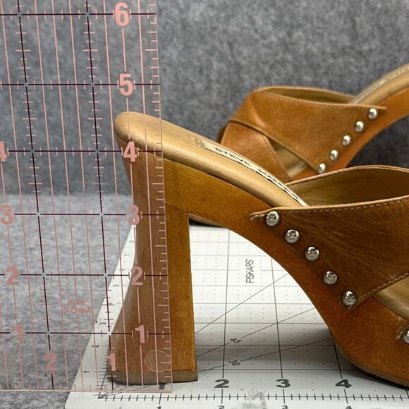 Steve Madden Vintage Y2k Chunky Wood Heel Platform Leather Slide Sandal Women 6B - Picture 9 of 10